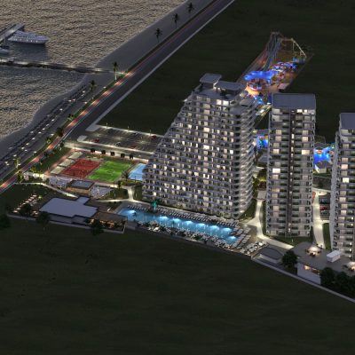 Geceleri bir şehrin 3 boyutlu görüntüsü.