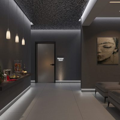 Modern bir oturma odasının 3 boyutlu görüntüsü.